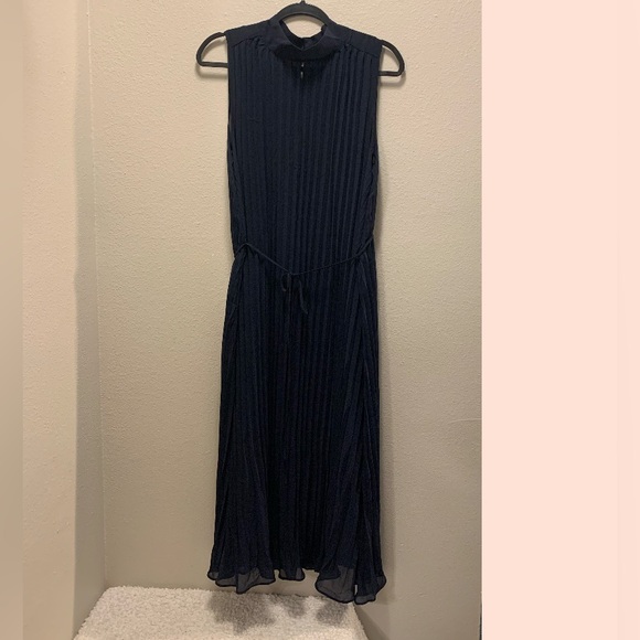 Banana Republic Navy blue sleeveless pleated midi dress size petite large - Picture 2 of 9